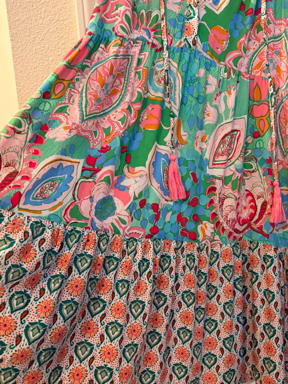 Floral Paisley V-Neck Dress in Teal and Pink - Picture 3 of 7
